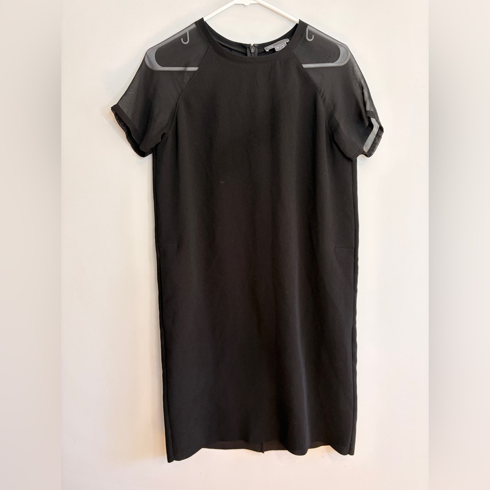 Vince Sheer Sleeve Shift Dress Short Sleeve Knee Length size XS Mesh Sleeve - Picture 2 of 10